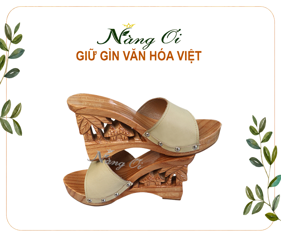 guốc mộc chạm khắc quê hương cao 10cm cho nữ